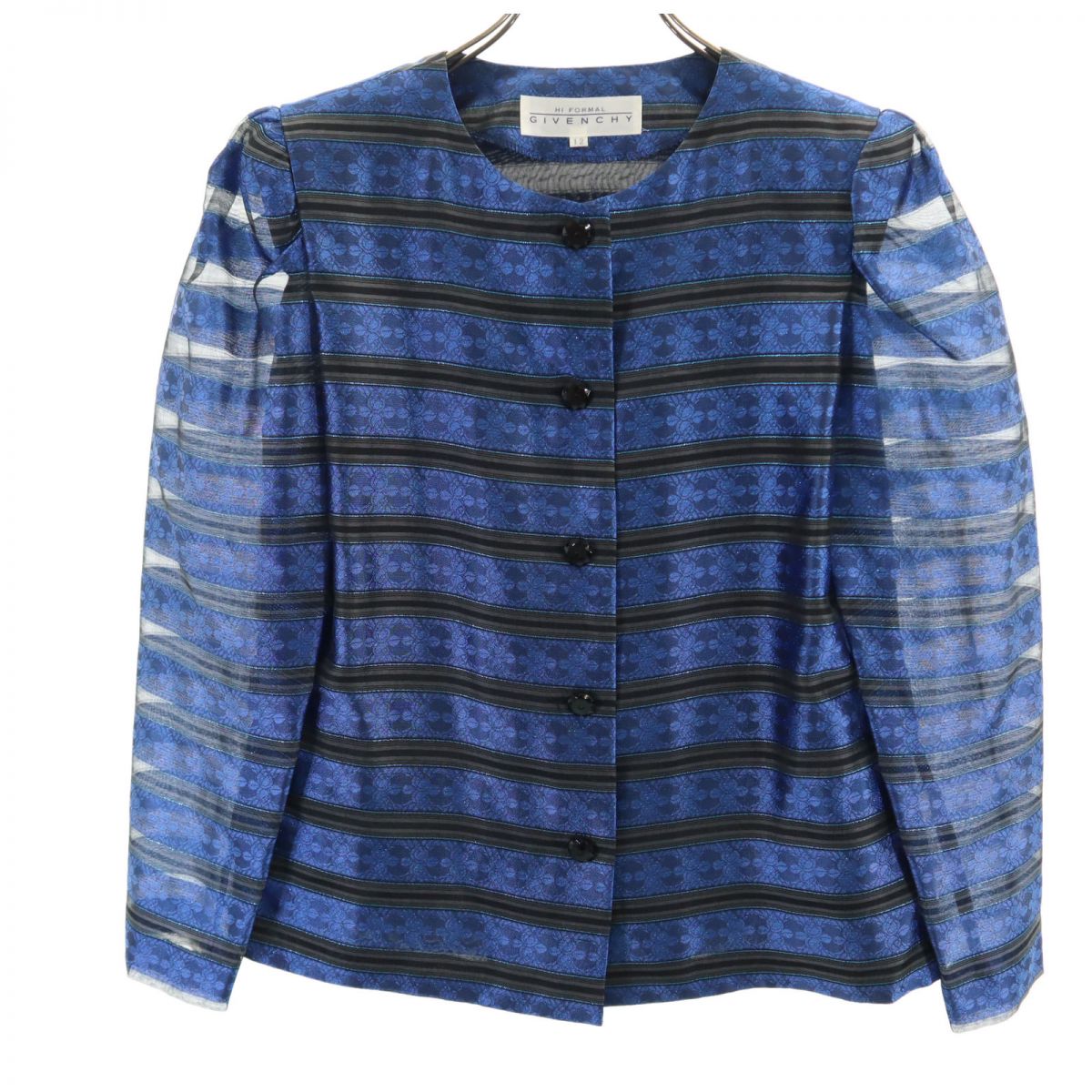 GIVENCHY Silk Blend Striped Collarless Jacket Blue Size 12
