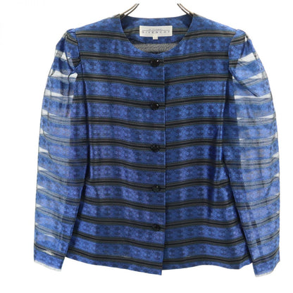 GIVENCHY Silk Blend Striped Collarless Jacket Blue Size 12