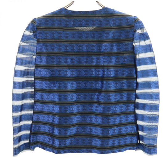 GIVENCHY Silk Blend Striped Collarless Jacket Blue Size 12