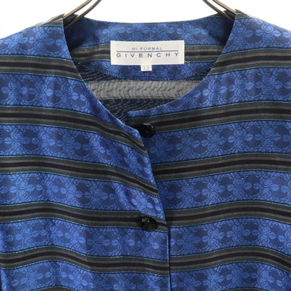 GIVENCHY Silk Blend Striped Collarless Jacket Blue Size 12