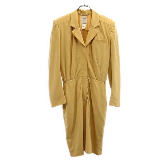 CELINE Yellow Long Sleeve Midi Dress Size 36