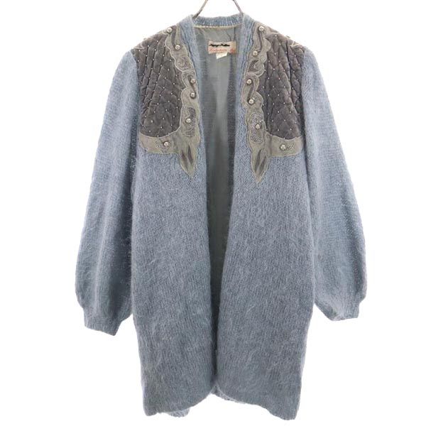 VINTAGE 80s Mohair Knit Long Sleeve Cardigan Blue Size L