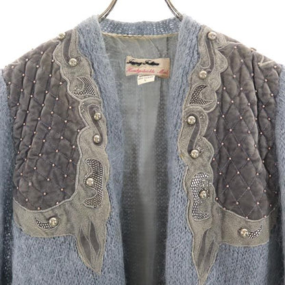 VINTAGE 80s Mohair Knit Long Sleeve Cardigan Blue Size L