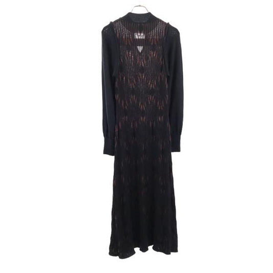 PUBLIC TOKYO Long Sleeve Wool Blend Dress Black Size FREE