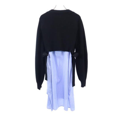 furfur Striped Knit Panel Midi Dress Black & Blue Size F