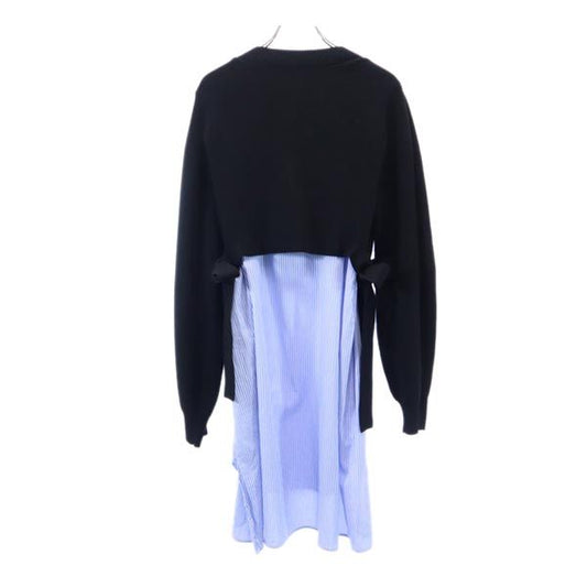 furfur Striped Knit Panel Midi Dress Black & Blue Size F