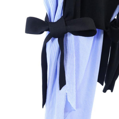 furfur Striped Knit Panel Midi Dress Black & Blue Size F