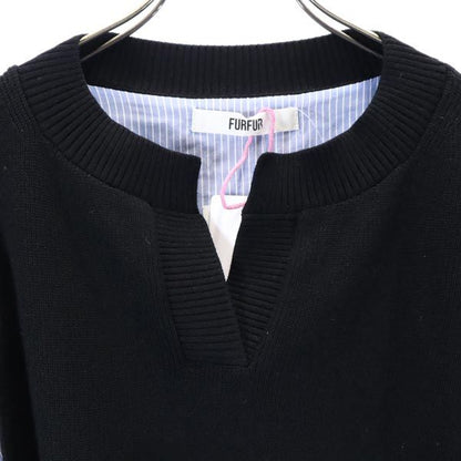 furfur Striped Knit Panel Midi Dress Black & Blue Size F