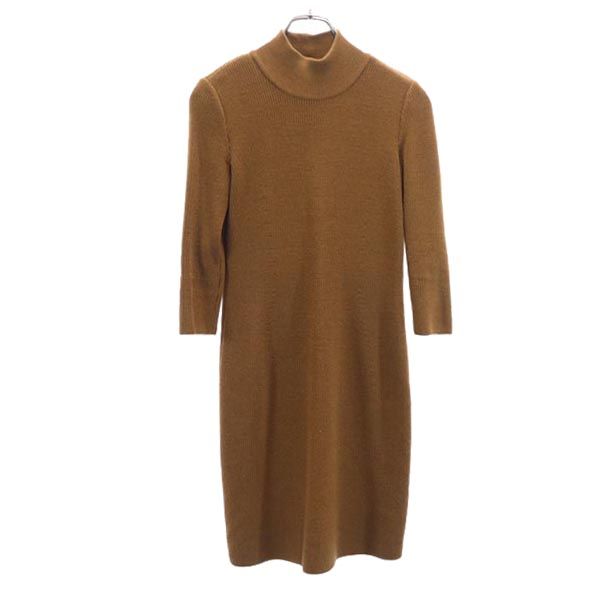 FOXEY Knit Wool 3/4 Sleeve Dress Brown Size 38