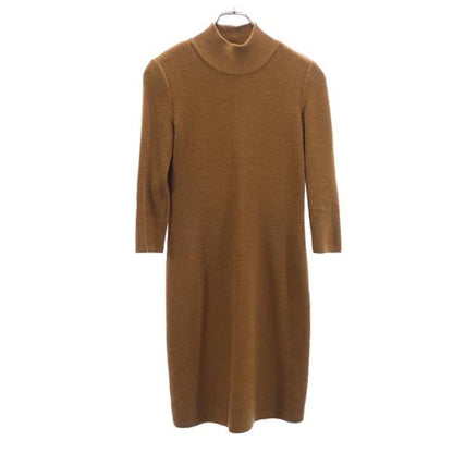 FOXEY Knit Wool 3/4 Sleeve Dress Brown Size 38