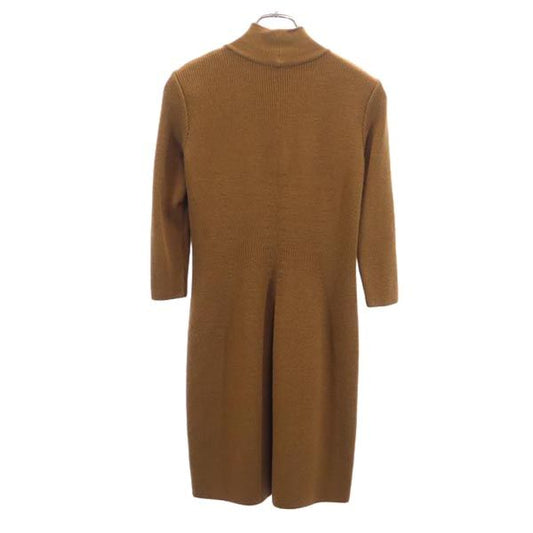 FOXEY Knit Wool 3/4 Sleeve Dress Brown Size 38