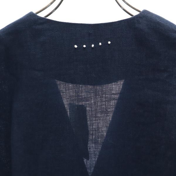 Italian Linen 3/4 Sleeve V-Neck Midi Dress Navy Size 42