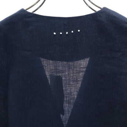 Italian Linen 3/4 Sleeve V-Neck Midi Dress Navy Size 42