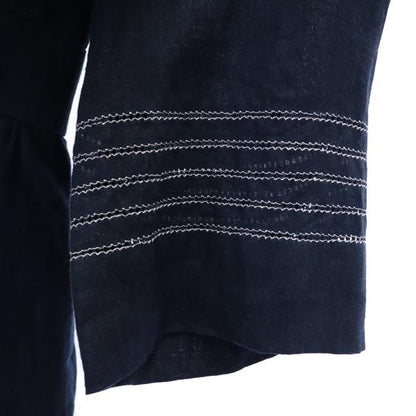 Italian Linen 3/4 Sleeve V-Neck Midi Dress Navy Size 42