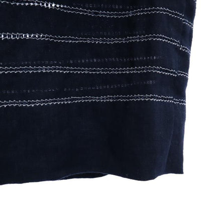 Italian Linen 3/4 Sleeve V-Neck Midi Dress Navy Size 42