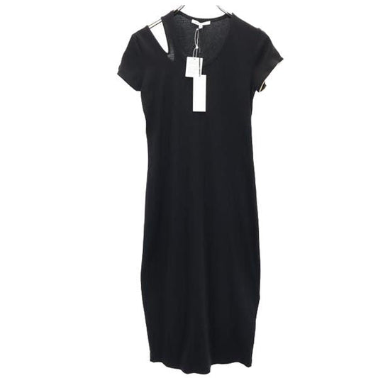 HELMUT LANG Short Sleeve Design Midi Dress Black Size M