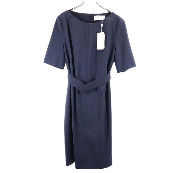 HUGO BOSS Short Sleeve Back Zip Midi Dress Navy Size US10