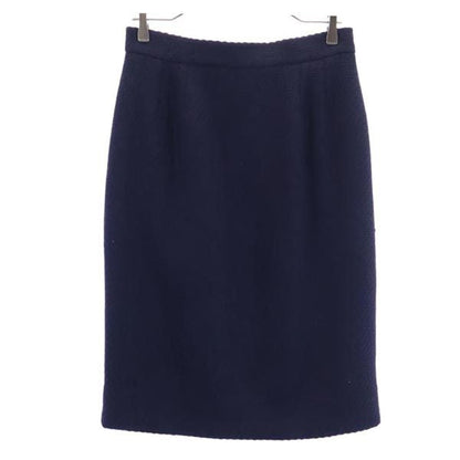 CHANEL French Wool Back Zip Midi Skirt Navy Size 40