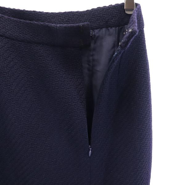 CHANEL French Wool Back Zip Midi Skirt Navy Size 40