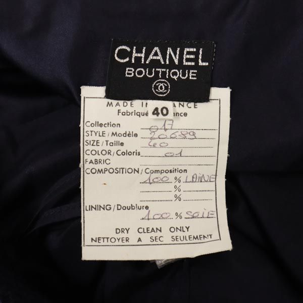 CHANEL French Wool Back Zip Midi Skirt Navy Size 40