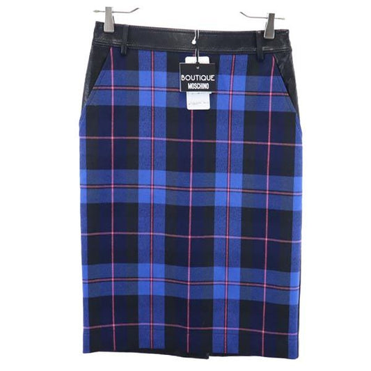 BOUTIQUE MOSCHINO Faux Leather Midi Skirt Blue Size I 38