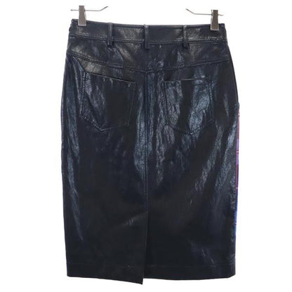BOUTIQUE MOSCHINO Faux Leather Midi Skirt Blue Size I 38