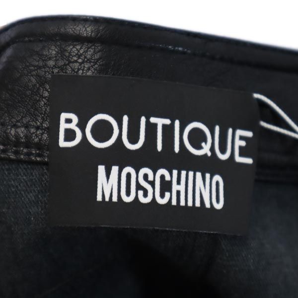 BOUTIQUE MOSCHINO Faux Leather Midi Skirt Blue Size I 38
