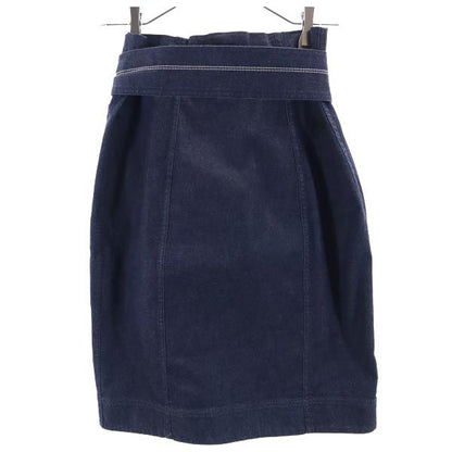 CELINE Logo Embroidered Wrap Denim Midi Skirt Navy Size 38