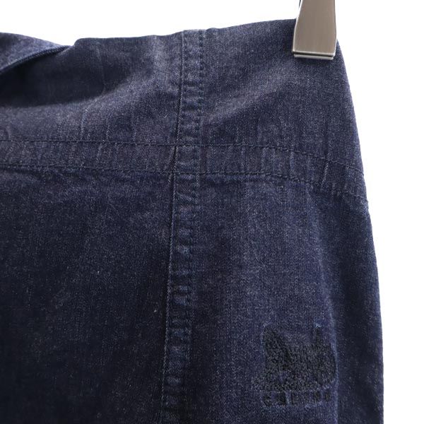 CELINE Logo Embroidered Wrap Denim Midi Skirt Navy Size 38