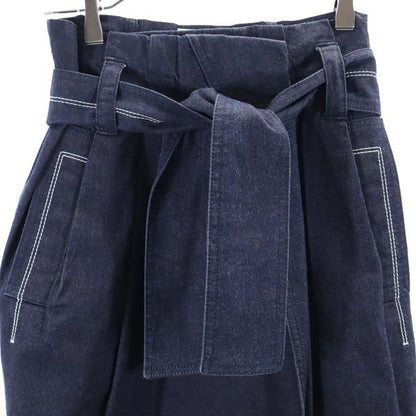 CELINE Logo Embroidered Wrap Denim Midi Skirt Navy Size 38