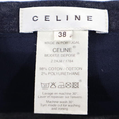 CELINE Logo Embroidered Wrap Denim Midi Skirt Navy Size 38