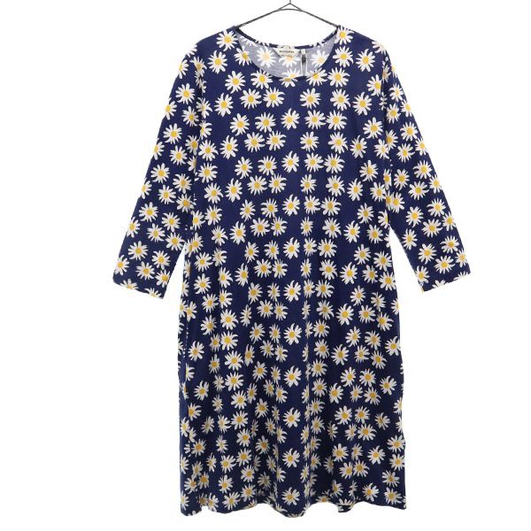 marimekko Navy Floral Long Sleeve Midi Dress Size S