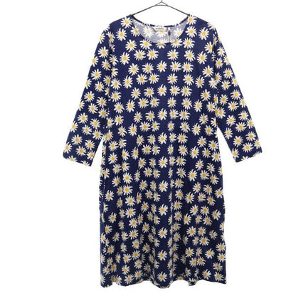 marimekko Navy Floral Long Sleeve Midi Dress Size S