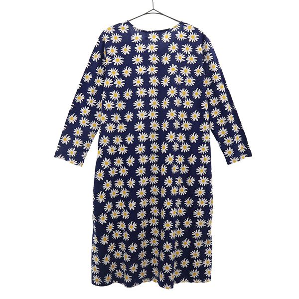 marimekko Navy Floral Long Sleeve Midi Dress Size S