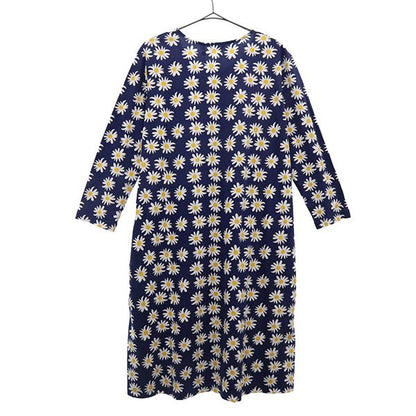 marimekko Navy Floral Long Sleeve Midi Dress Size S