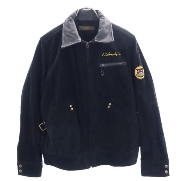 LOST CONTROL Black Corduroy Jacket Leather Collar Size 2