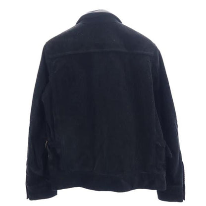 LOST CONTROL Black Corduroy Jacket Leather Collar Size 2