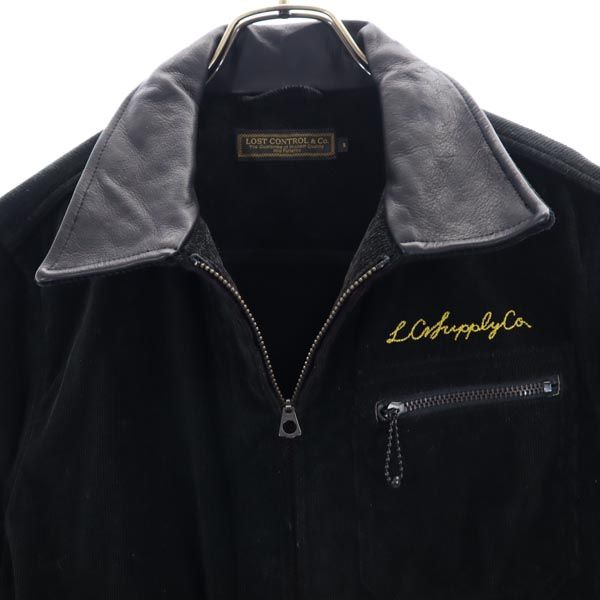 LOST CONTROL Black Corduroy Jacket Leather Collar Size 2