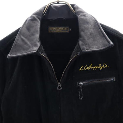 LOST CONTROL Black Corduroy Jacket Leather Collar Size 2
