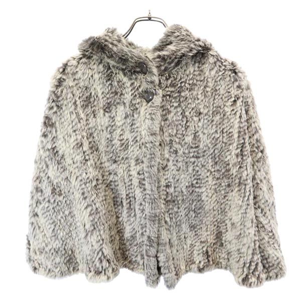 STEFANEL Hooded Rabbit Fur Poncho Gray Jacket