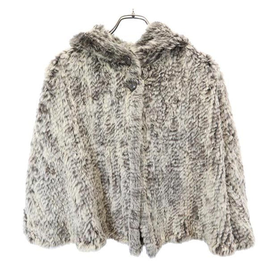 STEFANEL Hooded Rabbit Fur Poncho Gray Jacket
