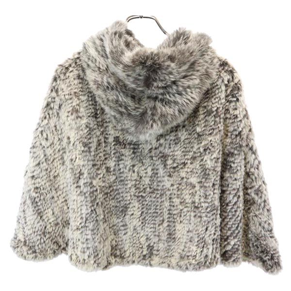 STEFANEL Hooded Rabbit Fur Poncho Gray Jacket