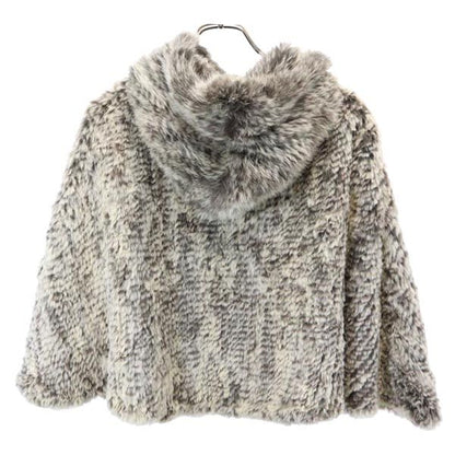 STEFANEL Hooded Rabbit Fur Poncho Gray Jacket