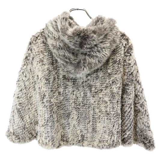 STEFANEL Hooded Rabbit Fur Poncho Gray Jacket