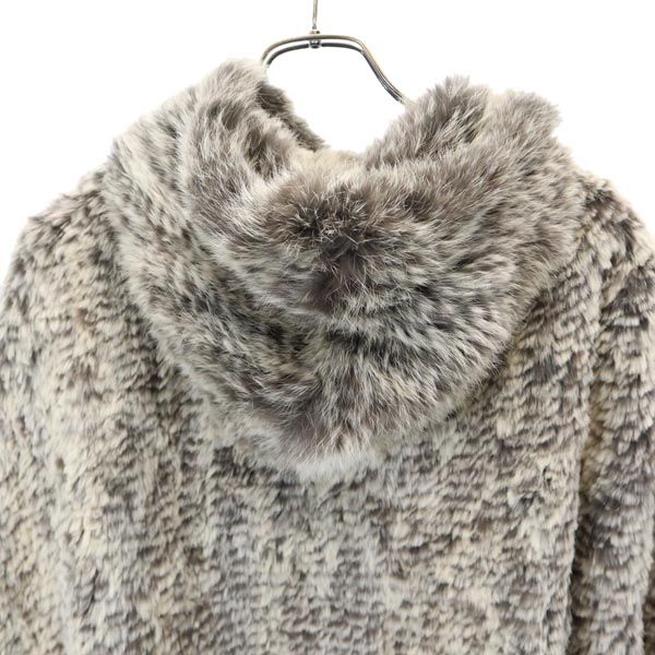 STEFANEL Hooded Rabbit Fur Poncho Gray Jacket