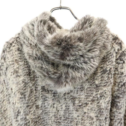 STEFANEL Hooded Rabbit Fur Poncho Gray Jacket
