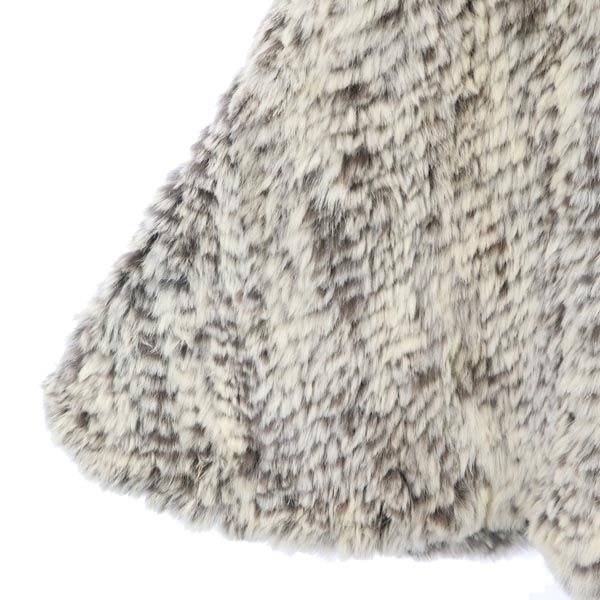 STEFANEL Hooded Rabbit Fur Poncho Gray Jacket