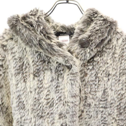 STEFANEL Hooded Rabbit Fur Poncho Gray Jacket