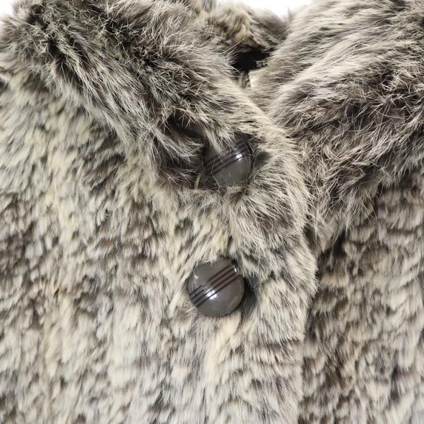 STEFANEL Hooded Rabbit Fur Poncho Gray Jacket