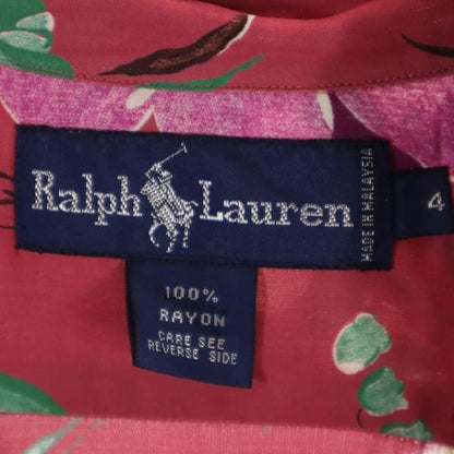 RALPH LAUREN Floral Open Collar Shirt Pink Size 4